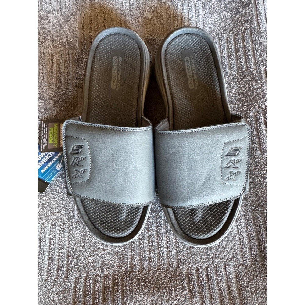 Skechers Glide-Step Men 9 Charcoal Gray Memory Foam Sport Slides New  slip on